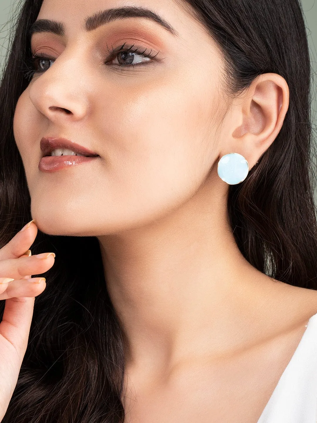 TOKYO TALKIES X Rubans Chic Gold Tone Blue Resin Stud Earrings