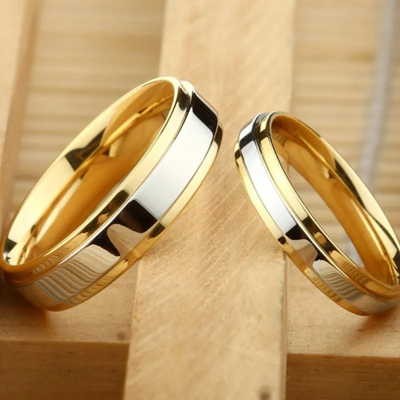 Two Tone K Gold  Couple Rings Wedding Ring Set - WM7