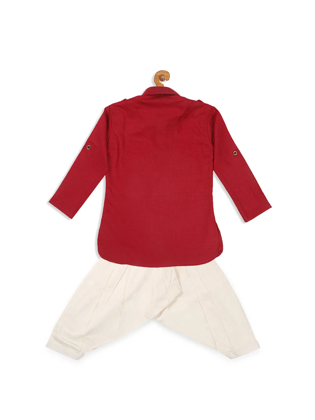 VASTRAMAY Boy's Maroon Pathani Kurta With Patiala Set