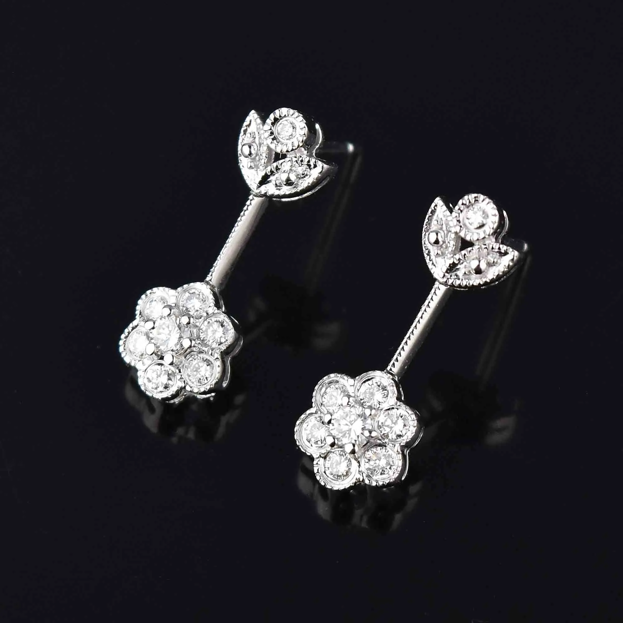 Vintage 14K White Gold Drop 1/2 CTW Diamond Cluster Earrings