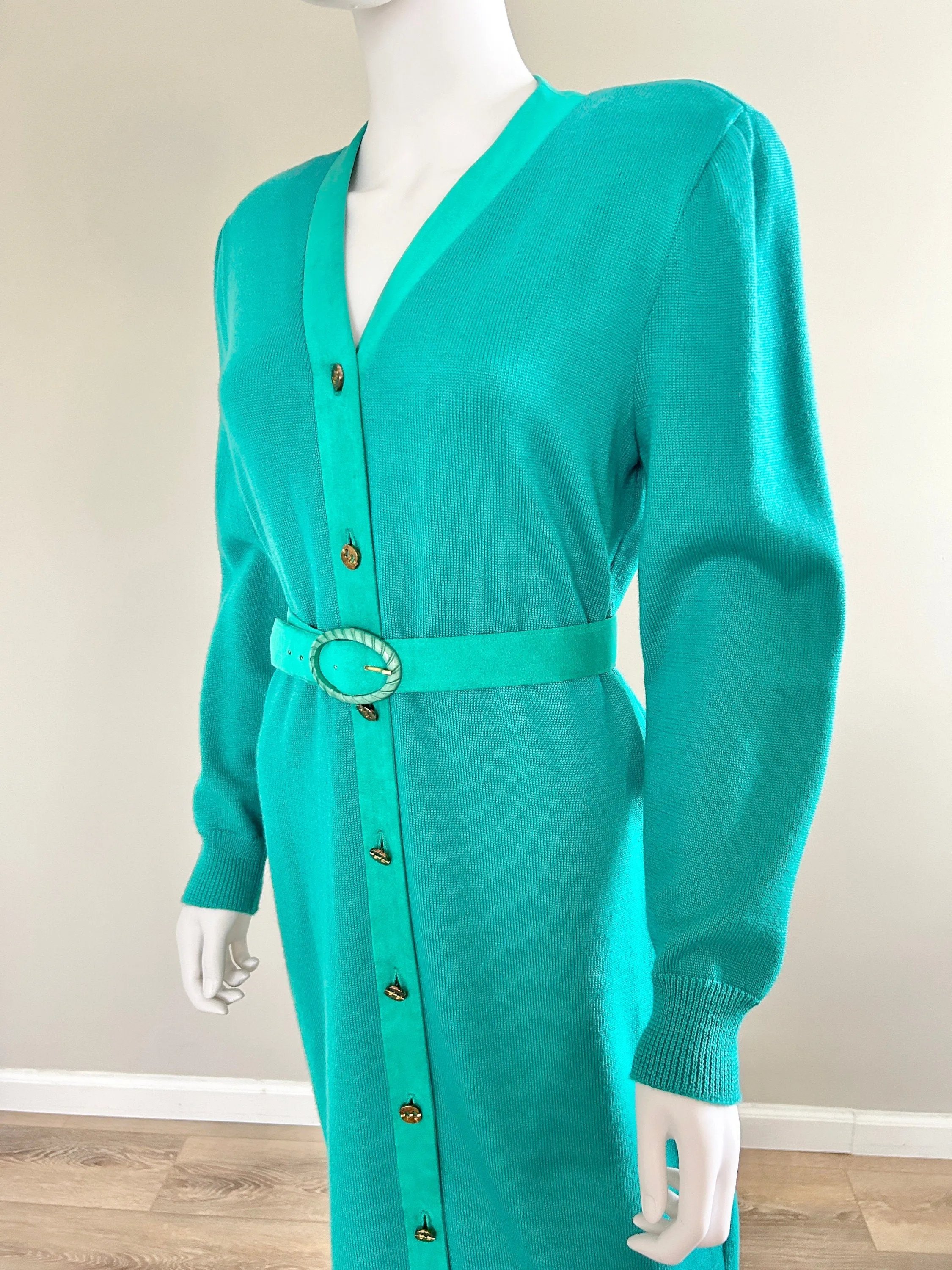 Vintage 1980s Lilli Ann Sweater Dress / 80s Aquamarine Dress / Size S M