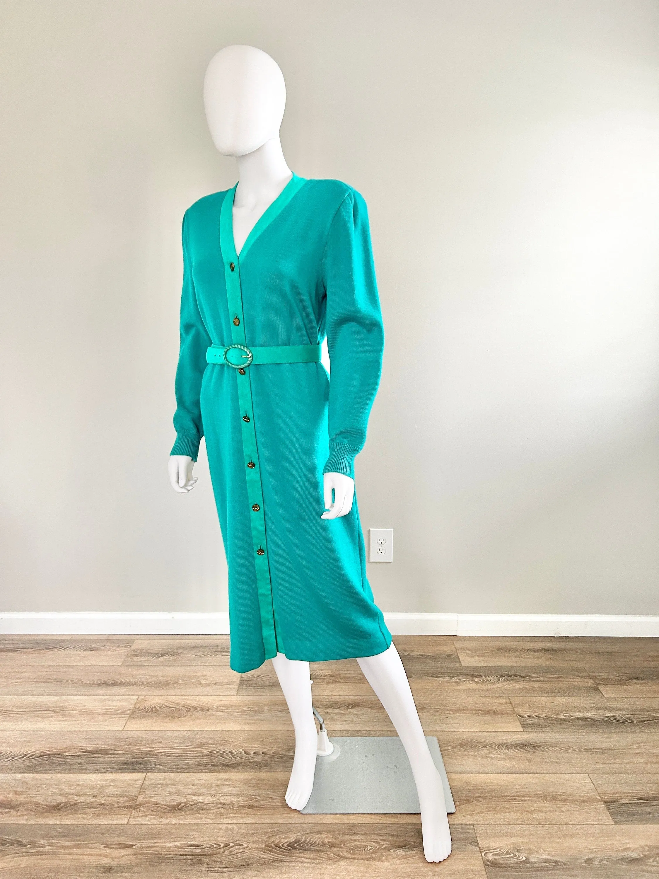 Vintage 1980s Lilli Ann Sweater Dress / 80s Aquamarine Dress / Size S M