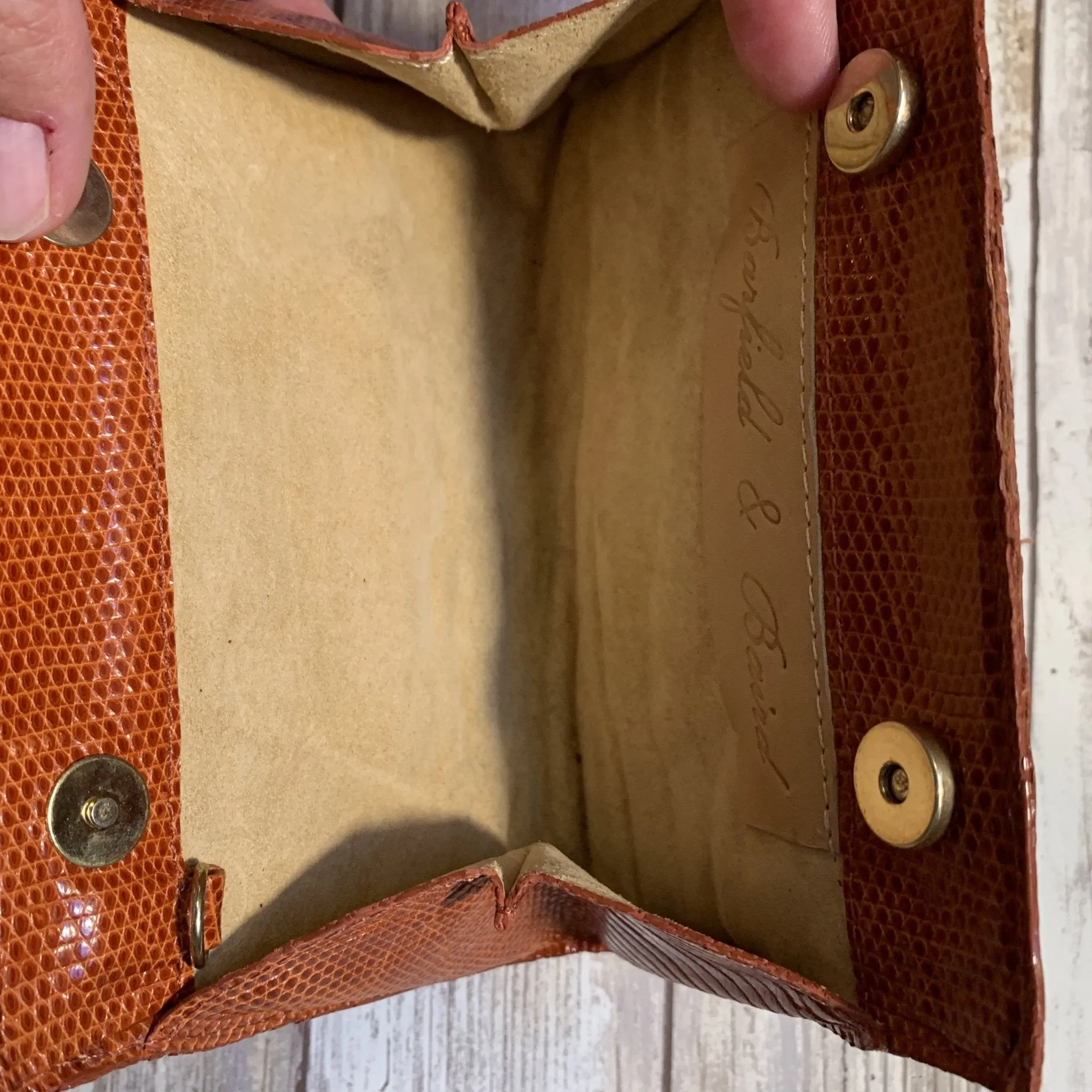 Vintage Brown Leather Clutch by Barfield & Baird. Perfect Fall Accessory in Stamped Cognac Leather.