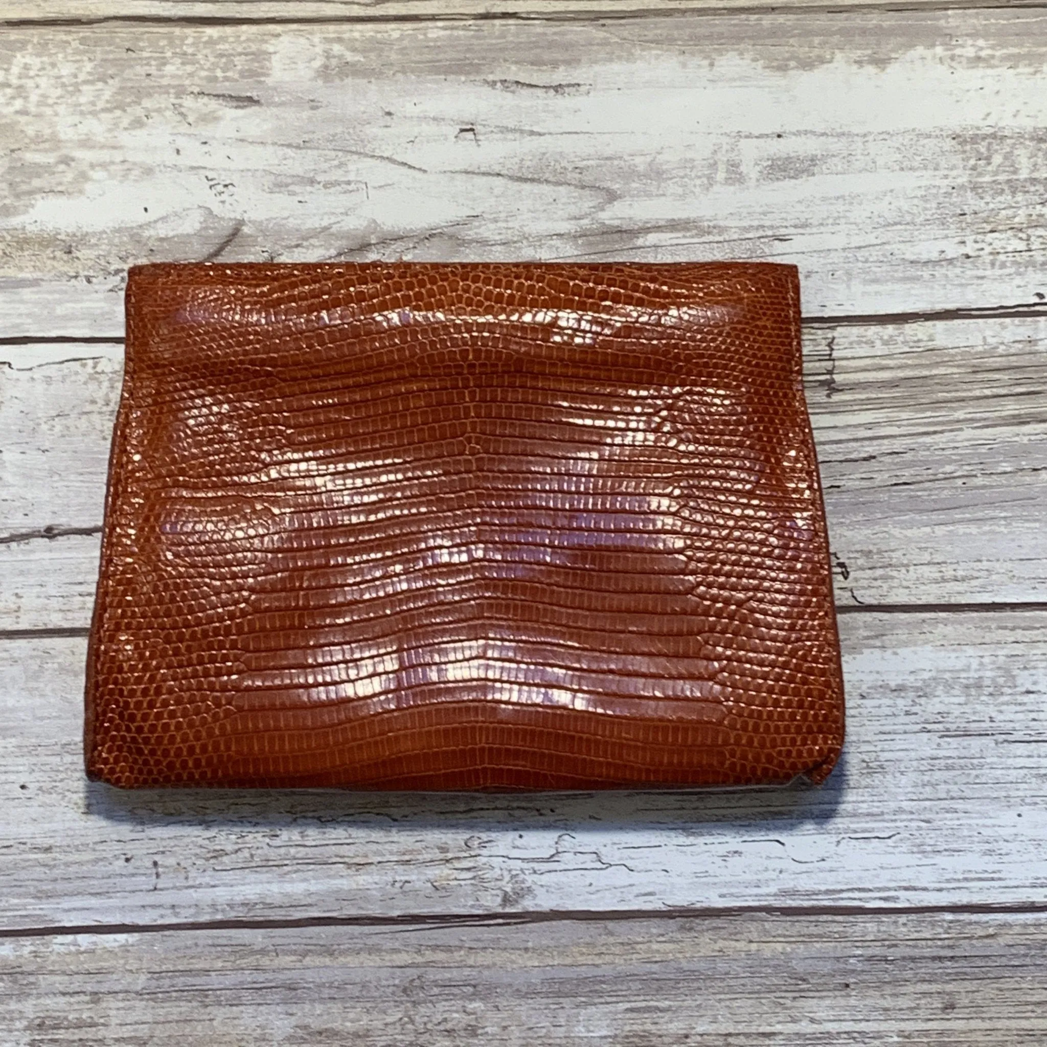 Vintage Brown Leather Clutch by Barfield & Baird. Perfect Fall Accessory in Stamped Cognac Leather.