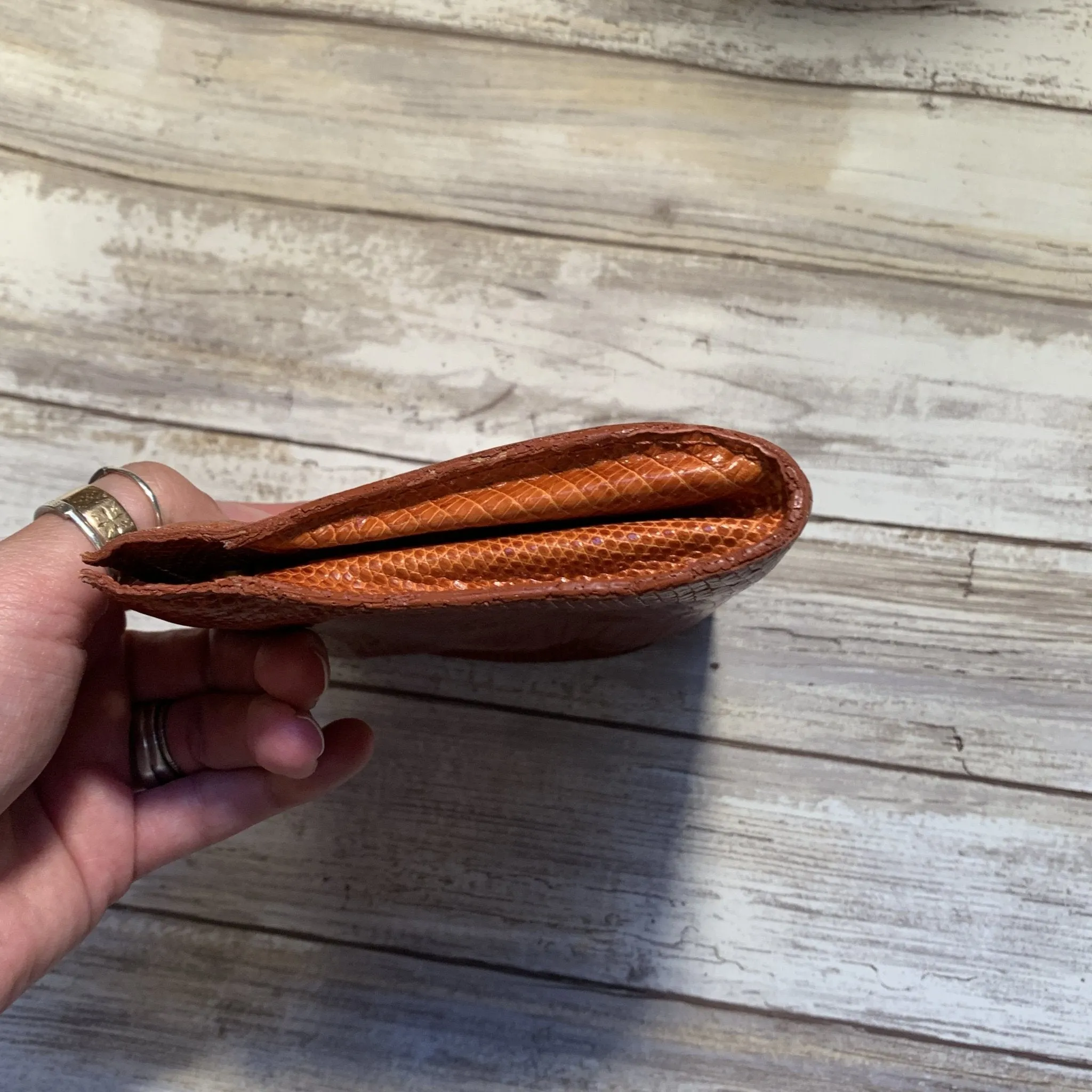 Vintage Brown Leather Clutch by Barfield & Baird. Perfect Fall Accessory in Stamped Cognac Leather.