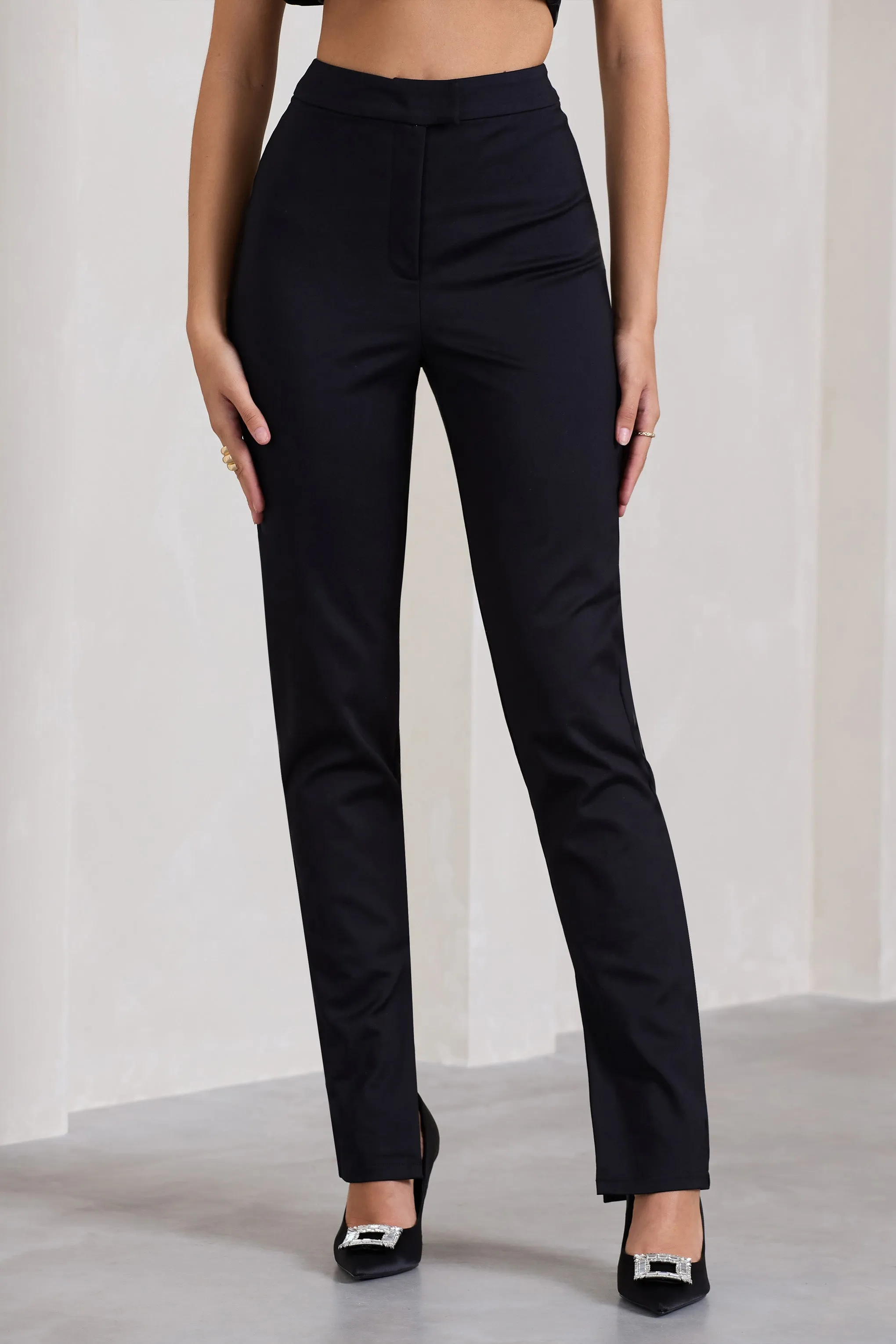 Walk That Walk | Black High-Waisted Flared-Leg Trousers