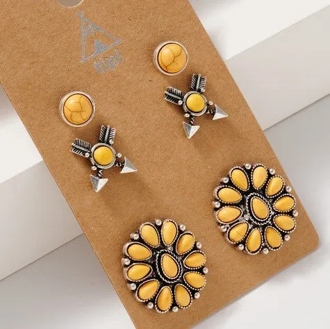 Western Design Yellow Stud Earring Set