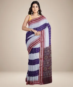 White purple maroon cotton handwoven nuapatna saree