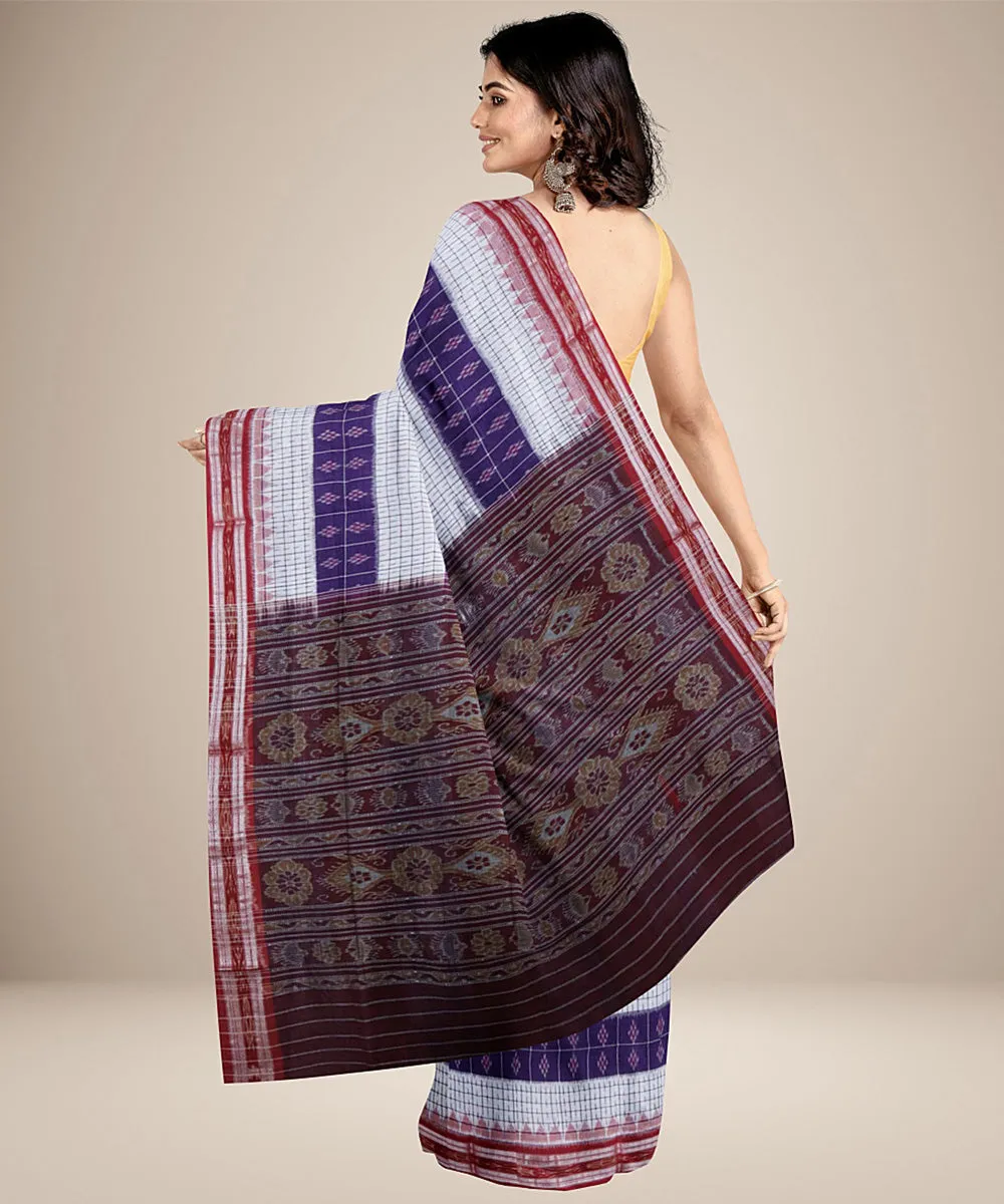 White purple maroon cotton handwoven nuapatna saree