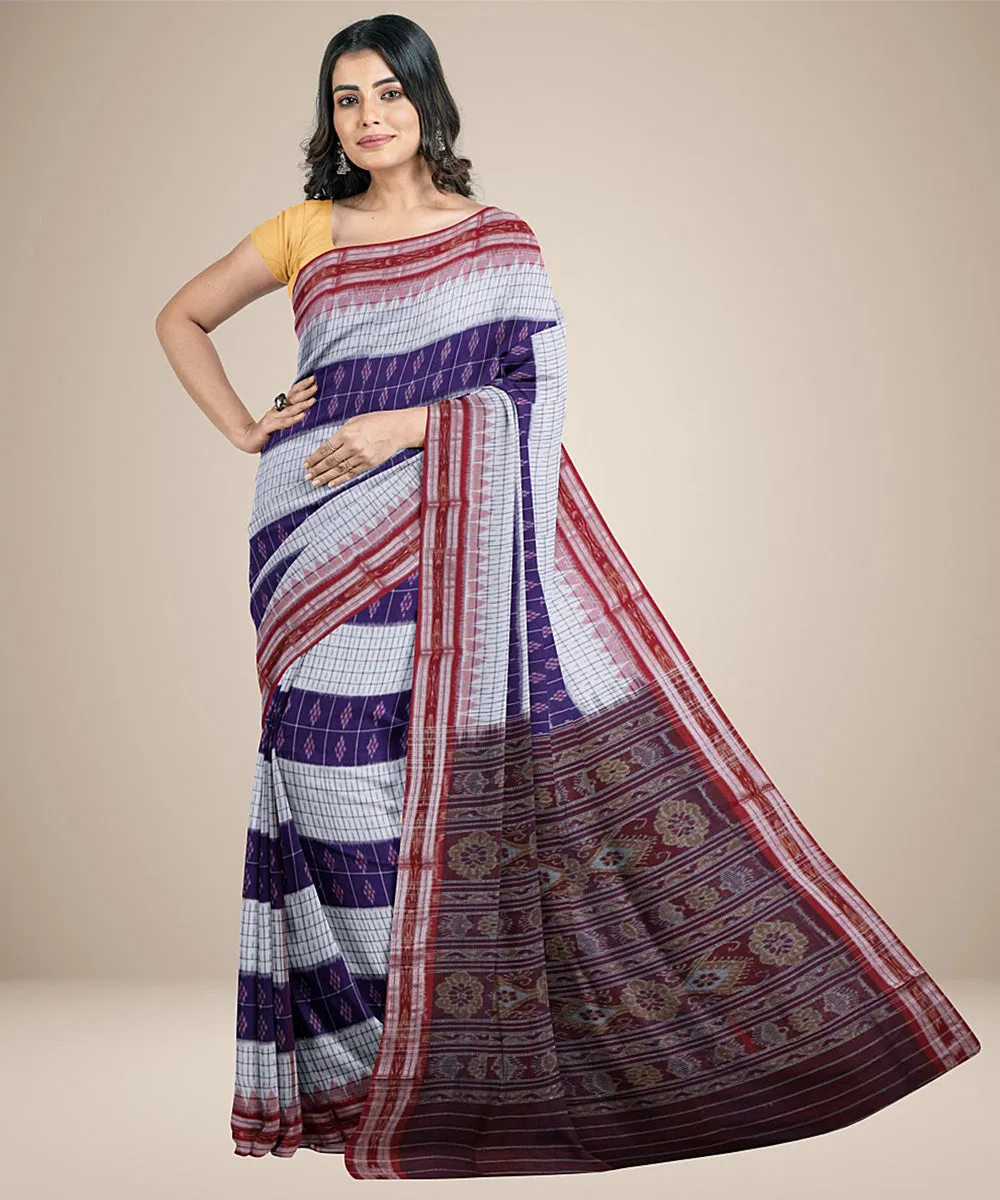 White purple maroon cotton handwoven nuapatna saree