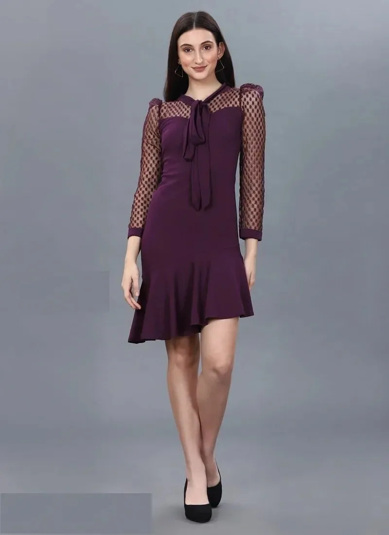 Women New Western Knitted In Lycra Dress - Maroon