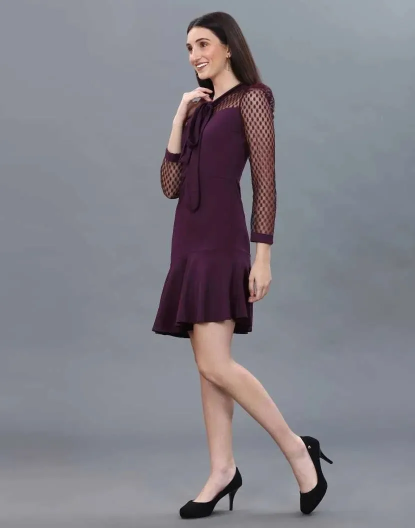 Women New Western Knitted In Lycra Dress - Maroon