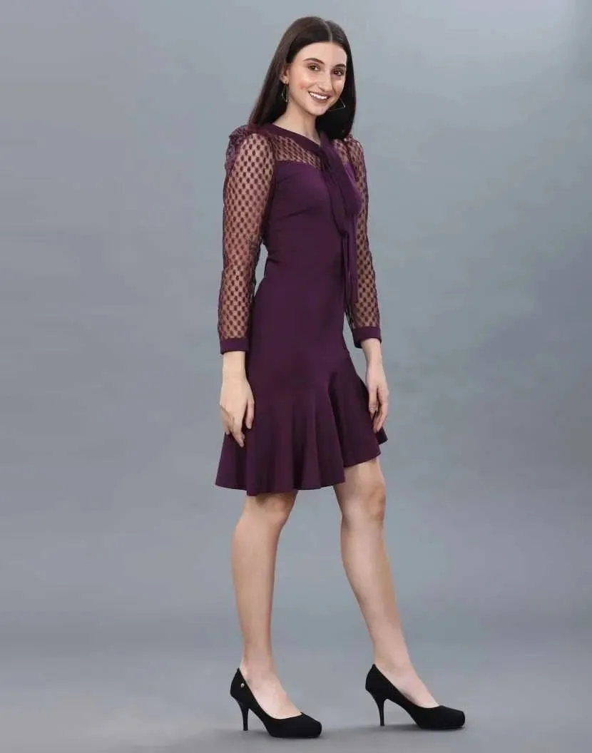 Women New Western Knitted In Lycra Dress - Maroon