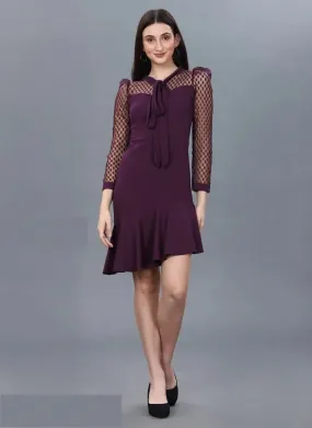 Women New Western Knitted In Lycra Dress - Maroon