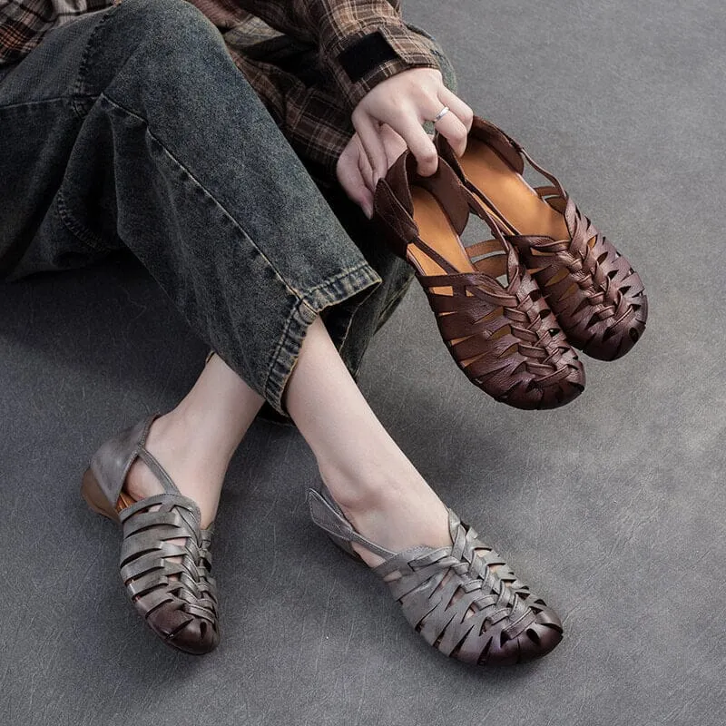 Women Spring Vintage Casual Leather Sandals