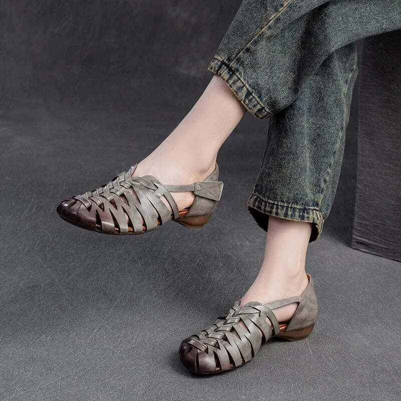 Women Spring Vintage Casual Leather Sandals