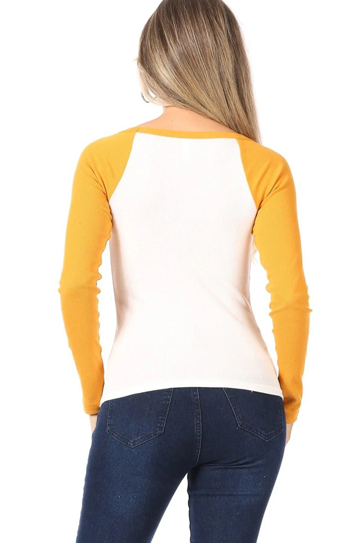 Women's Casual Ribbed Long Sleeve Round Neck Raglan T-Shirt