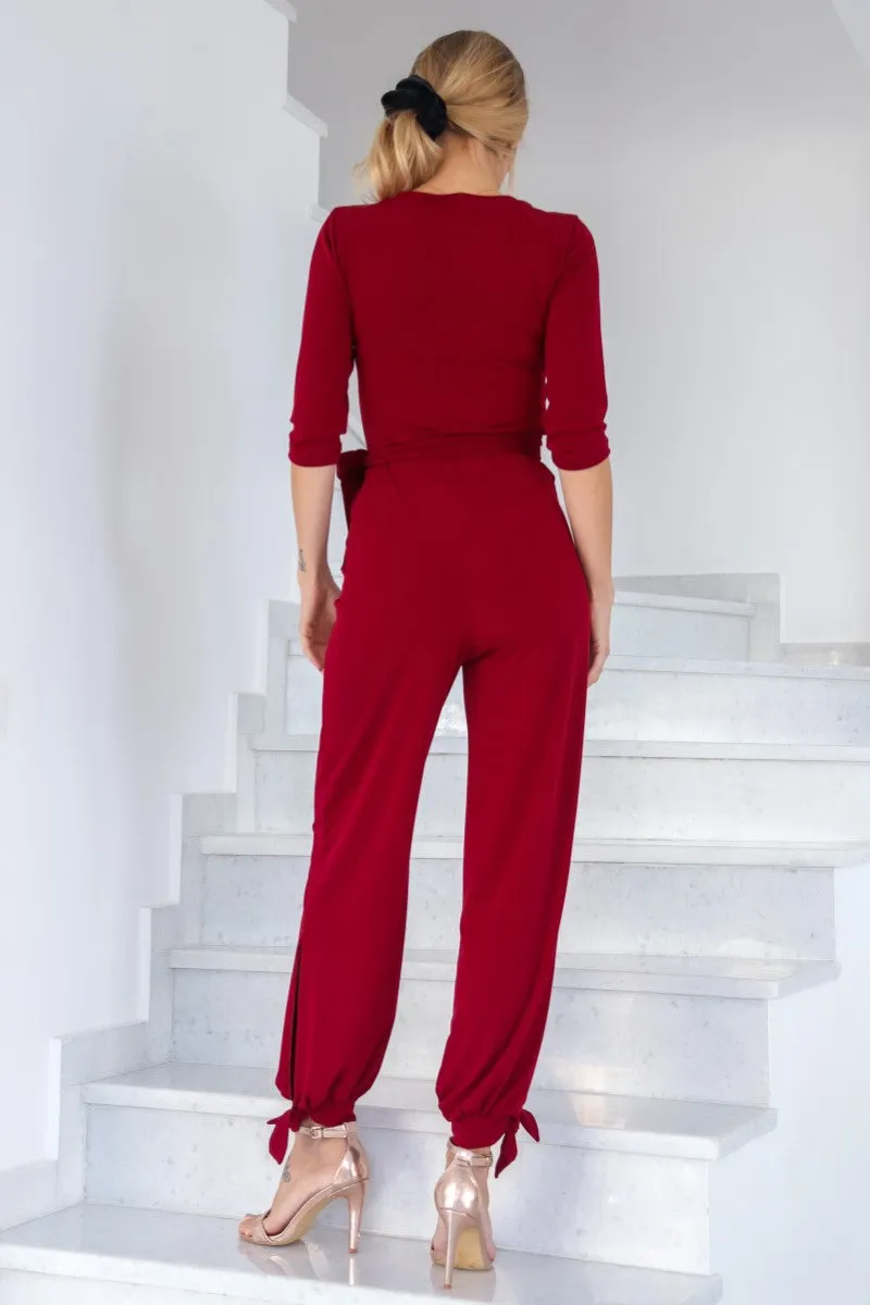 Wrap Jumpsuit With Ankle Ties